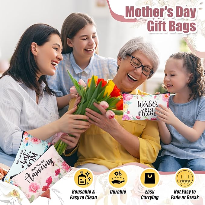 Meanplan 24 Pieces Mother's Day Makeup Bags Bulk Mom Gifts Canvas Cosmetic Purse Organizer Zipper Cosmetic Pouch Portable Travel Toiletry Pouch Mother's Day Gifts Women Birthday Retirement