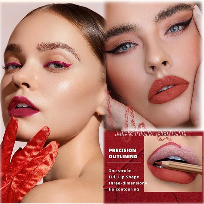 12 Colors Lip Liner Set, Brown Pink Red Series Lip Liners, Plump Nude Lip Shape No Smudge Longwear Smooth Lip Pen Waterproof Lipstick High Pigmented Natural Lip Makeup Pencil