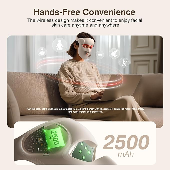 Red Light Therapy for Face, 9 Modes Wireless Led Face Mask Light Therapy, 850nm Infrared & Red Light Masks, 2500mAh Rechargeable, 3D Facial Fit, Led Light Therapy Skin Care At Home (480 Beads)