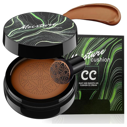 Mushroom Head Air Cushion CC Cream - Moisturizing & Oil Control BB Cream Foundation Create Long-Lasting, Waterproof Makeup Base Primer, Concealer Full Coverage for All Skin Types (Deep)