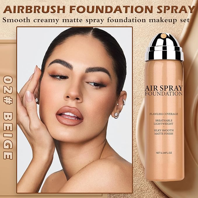 Airbrush Flawless Setting spray,Hydrating Full Coverage Foundation for Smooth Radiant Finish,Breathable Blendable,Lightweight Silky Foundation Makeup for Mature Skin(02 Beige)