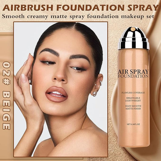 Airbrush Flawless Setting spray,Hydrating Full Coverage Foundation for Smooth Radiant Finish,Breathable Blendable,Lightweight Silky Foundation Makeup for Mature Skin(02 Beige)