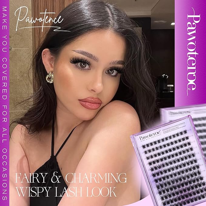Pawotence Lash Clusters Wispy Eyelash Clusters 10-18mm Faux Mink Individual Lashes Extension DIY 144pcs False Eyelashes Full Cluster Eyelash Extensions