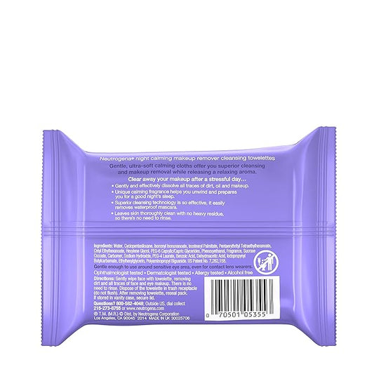 Neutrogena Makeup Remover Cleansing Towelettes Night Calming, 25 Count, 3pk
