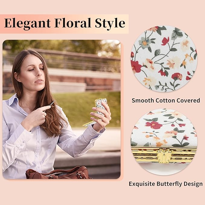 VOCOSTE Compact Mirror for Purses, Flower Pocket Square Mini, Floral Small for Purse, Vintage Folding Travel Portable for Women, White