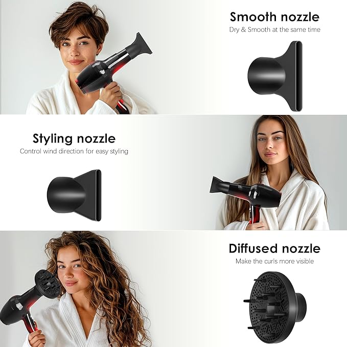 Hair Dryer, Professional Ionic Blow Dryer with Diffuser for Curly Hair,2400W Powerful Fast Drying Hairdryer Blowdryer for Women Men Home Salon Hair Styling,Constant Temp Low Noise