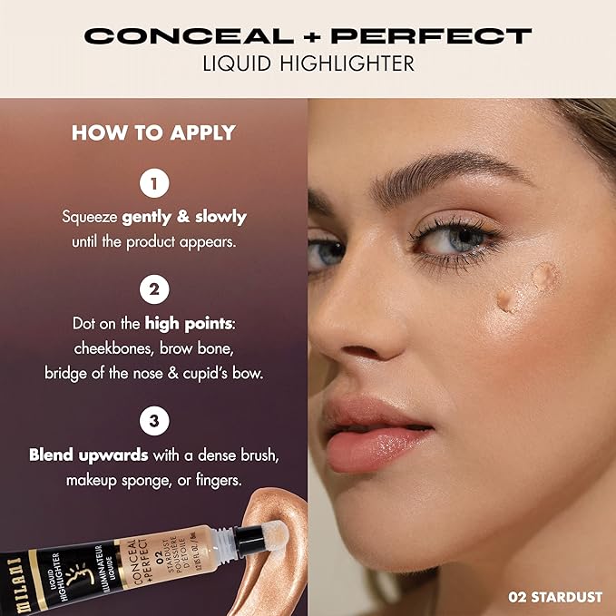 Milani Conceal + Perfect Liquid Highlighter for Added Glow, Face Lift Collection- Stardust