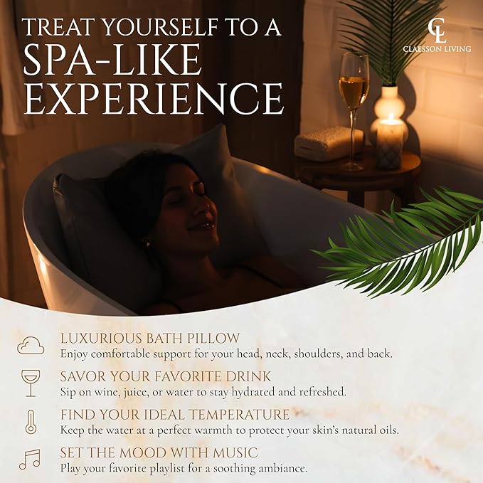 Luxury Bath Pillow for Tub - Thick and Comfortable Bathtub Pillow Support for Head and Neck and Back - Washable Quick-Drying Bath Pillows - Bath Cushion for Home Spa - Fits Any Bathtub - Light Gray