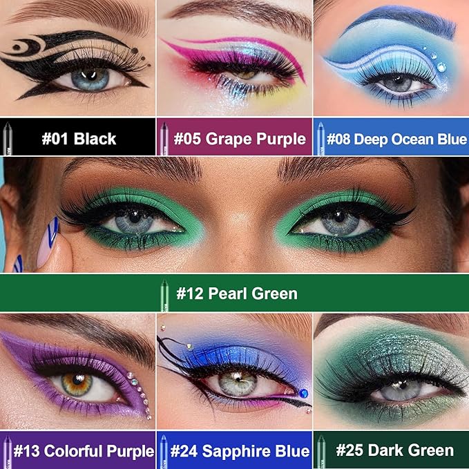 7 Colorful Eyeliner Pen Set, Eye Shadow Pencil, Pearl Eyeliner Kit Metallic Glitter Eye liner Pencil for Women Eye&Lip Liner Professional Eye Makeup Set Colorful Eye Color (7PCS D)