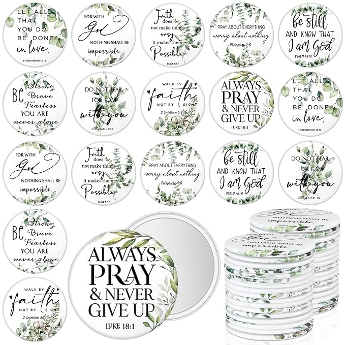 54 Pcs Christian Compact Mirrors Bulk Christian Gifts for Women Inspirational Bible Verse Mini Pocket Makeup Mirror for Coworkers Employees Staff Volunteers Church Party Favors Sunday School