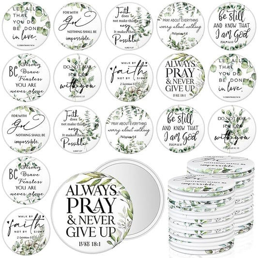 54 Pcs Christian Compact Mirrors Bulk Christian Gifts for Women Inspirational Bible Verse Mini Pocket Makeup Mirror for Coworkers Employees Staff Volunteers Church Party Favors Sunday School