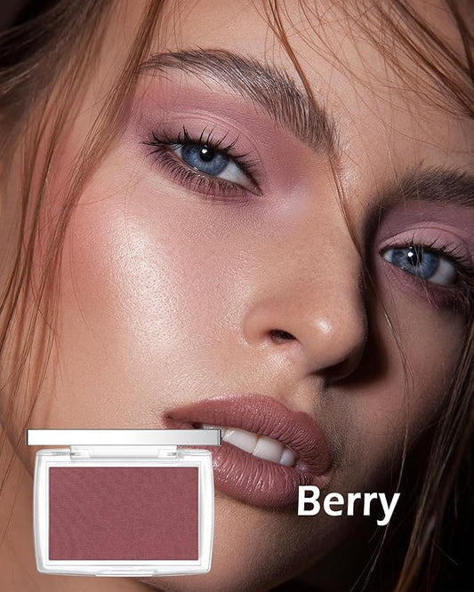 Powder Blush Palette, Matte Powder Makeup Blush for Cheeks, Natural Glow Face Blush Contour Palette, Lightweight, Smooth, Highly Pigmented Buildable Color, Long-lasting All-Day Face Enhancing -#Berry