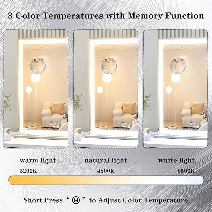 ANYHI Vanity Mirror with LED Light, 24"x20.5" Lighted Vanity Mirror with 10X Magnifying, 3 Color Modes, Dimmable, Smart Touch Control, Aluminum Frame, Tabletop/Wall Mount, Silver