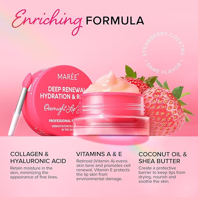 MAREE Lip Moisturizer - Lip Mask Overnight 2 Pack - Moisturizing Lips Butter Balm with Hyaluronic Acid - Lip Sleeping Mask - Lip Moisturizer For Very Dry Lips Care - Hidratante de Labios Care Products