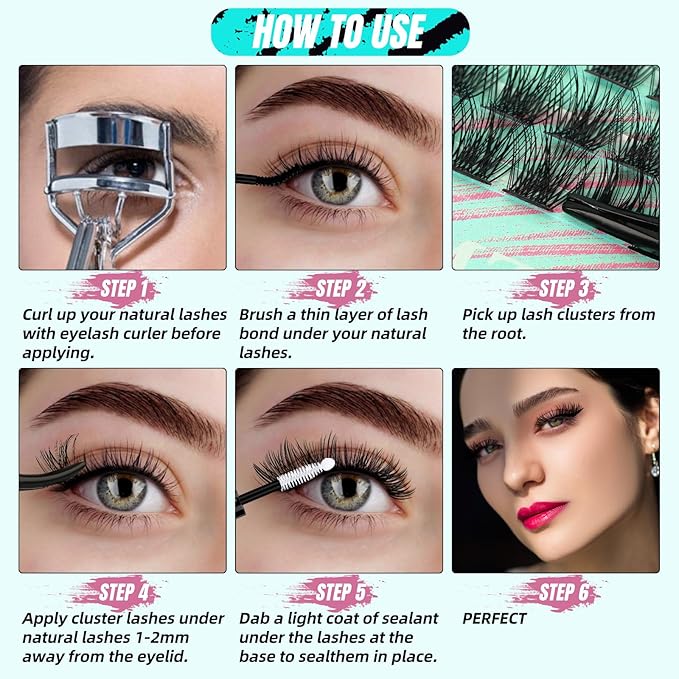 AMZGIRL LASH Midnight DIY Lash Extension Kit, 144 pcs Eyelash Clusters Kit Lash Bond and Seal, Lash Glue Remover and Applicator for Individual False Eyelashes Kit Lash Extensions(D-Mix 8-16mm Kit)