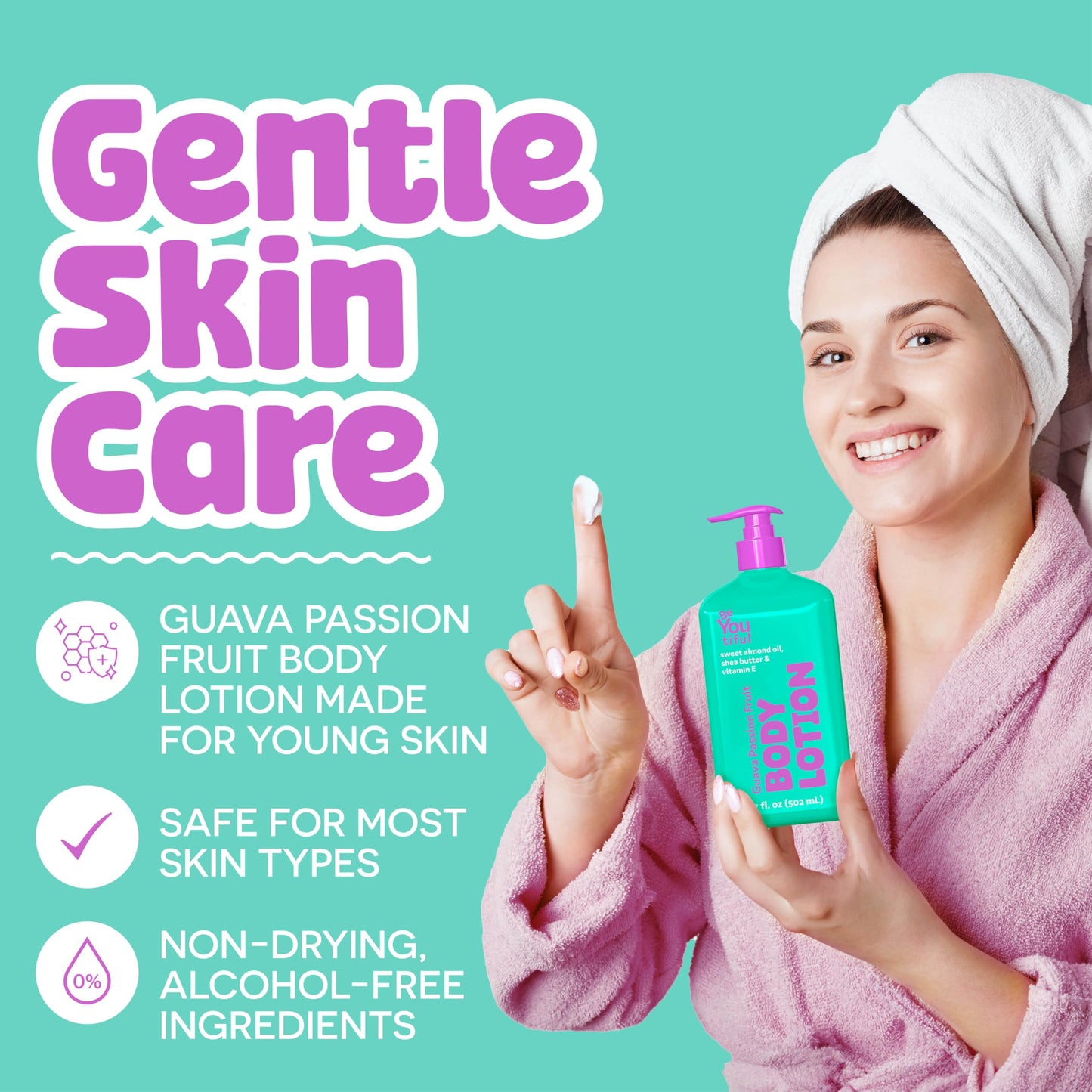 BeYoutiful Guava Passion Fruit Body Lotion for Dry Skin, Natural Cruelty-Free Hydrating Moisturizer for Kids & Teens with Sweet Almond Oil, 17 oz