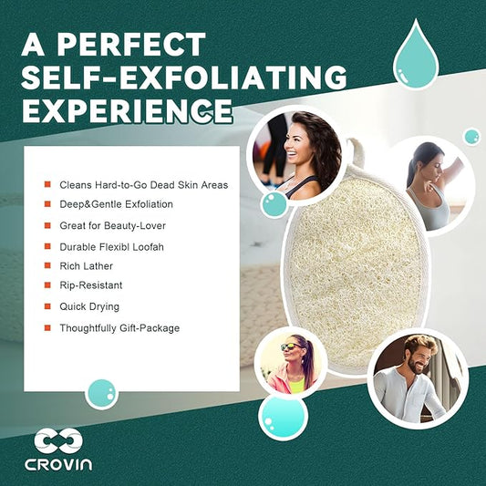 Natural Exfoliating Loofah Body Scrubber for Women and Men, Made with Premium Luffa Natural Bath Shower Loofah Sponge 6x4” which Cleanse You Comfortable, Relax for Bathing-4 Count（Pack of 1）