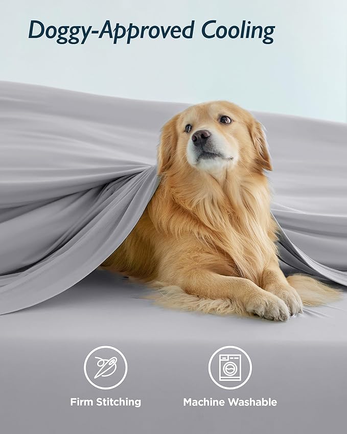 Breescape Cooling Sheet Set Twin Size - BlendTek™ Dry & Cool Technology for Hot Sleepers and Night Sweats, Q-Max>0.46 Tech, Deep Pocket Up to 18", 360° Elastic Band, Misty Gray