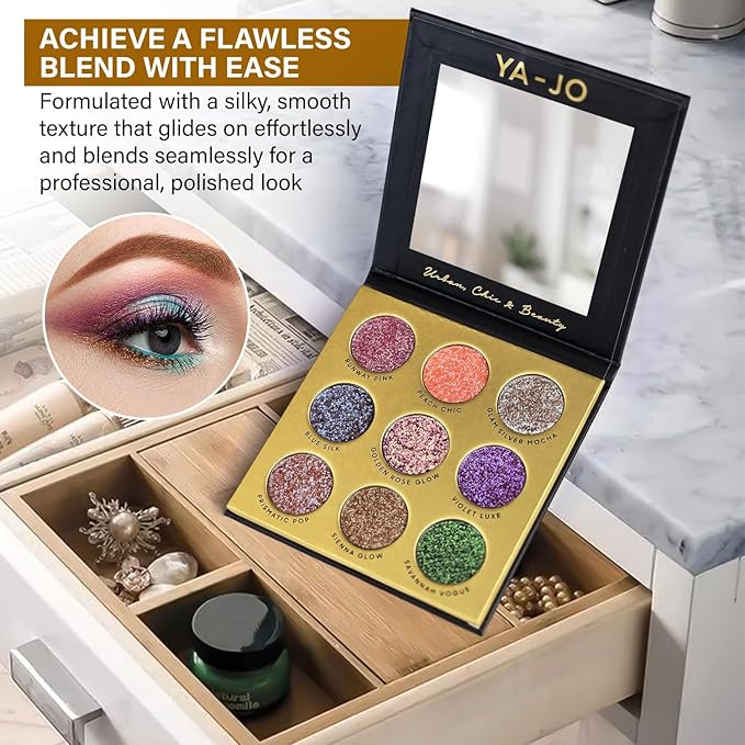 9-Color Multichrome Eyeshadow Palette - Ultra-Pigmented, Long-Lasting, & Water Proof Eye Shadow - Blendable & Shimmering Metallic Eyeshadow for All Skin Tones - Perfect for Day-to-Night Looks