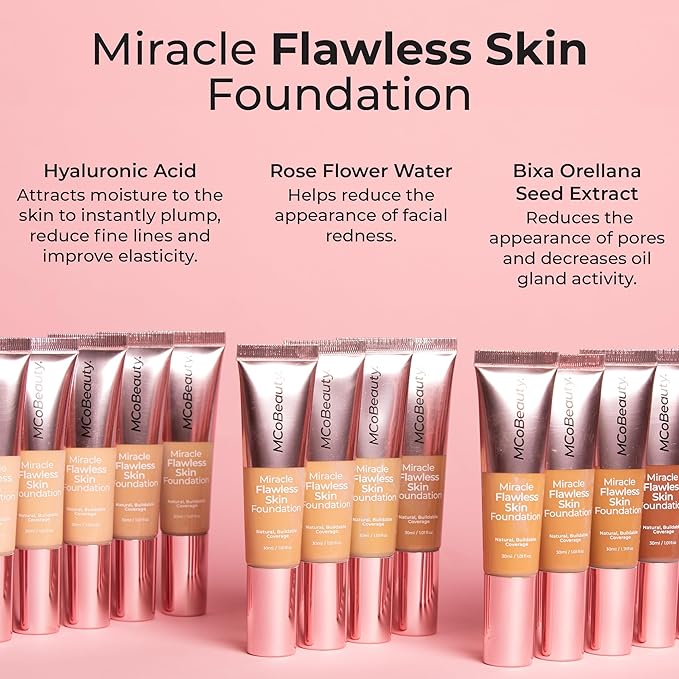MCoBeauty Miracle Flawless Skin Foundation, 3 Light Nude, Natural, Buildable Coverage for All-Day Wear, Vegan, Cruelty Free Cosmetics