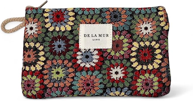 Medium Floral Travel Size Toiletries Makeup Pouch – Elegant Travel Cosmetic Bag, Toiletry Organizer & Coin Purse for Women, Ideal Gift for Her, Zippered Makeup Bag, Made in Barcelona