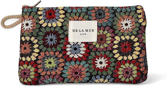 Medium Floral Travel Size Toiletries Makeup Pouch – Elegant Travel Cosmetic Bag, Toiletry Organizer & Coin Purse for Women, Ideal Gift for Her, Zippered Makeup Bag, Made in Barcelona