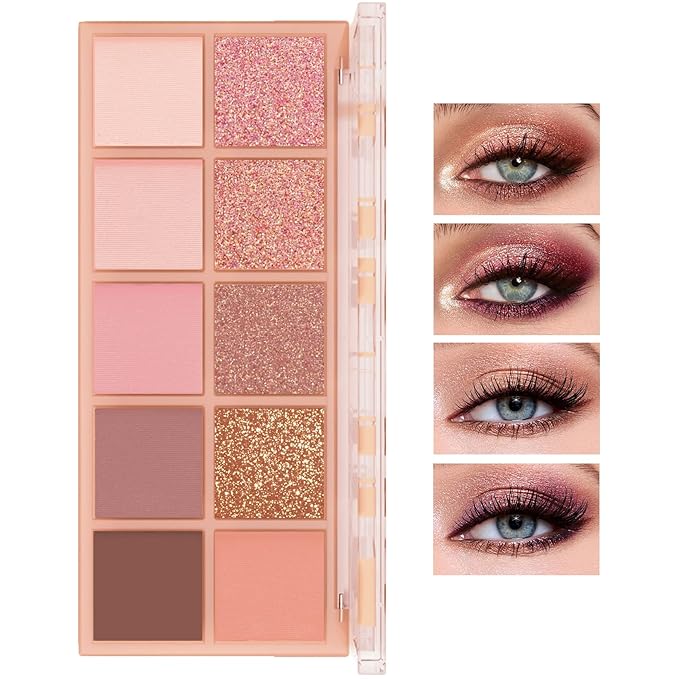 10 Colors Makeup Naked Eyeshadow Palette,Nude Matte Shimmer Eyeshadow Palette,Natural Glitter Pigment Eye Shadow Pallete Set Long Lasting & Waterproof Smokey Eye Professional Beauty Makeup Kit #3