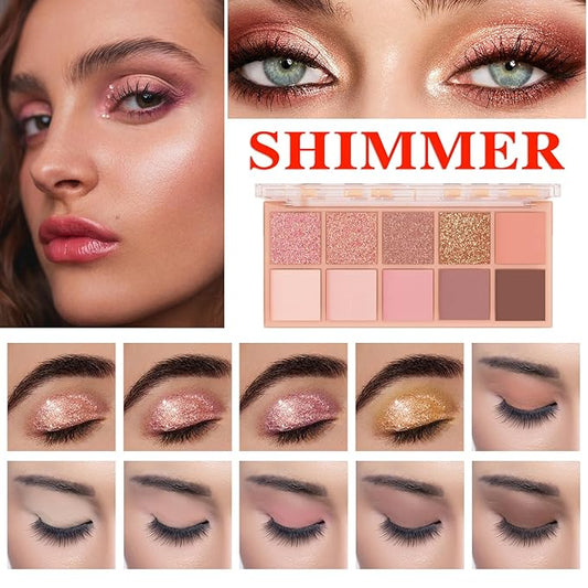 10 Colors Makeup Naked Eyeshadow Palette,Nude Matte Shimmer Eyeshadow Palette,Natural Glitter Pigment Eye Shadow Pallete Set Long Lasting & Waterproof Smokey Eye Professional Beauty Makeup Kit #3