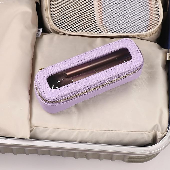 Makeup Brush Case Clear Travel Cosmetic & Toiletry Bag Slim Makeup Bag with Zipper Small Purse Organizer Car Essential Bag for Women (X/Purple, SLIM-3)