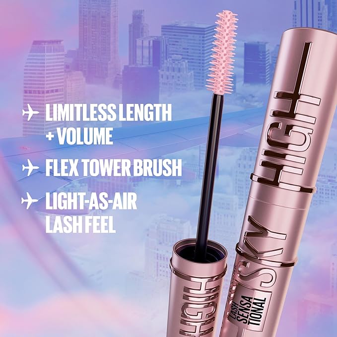 Maybelline Lash Sensational Sky High Waterproof Mascara Makeup, Volumizing, Lengthening, Defining, Curling, Multiplying, Buildable Formula, Very Black, 1 Count