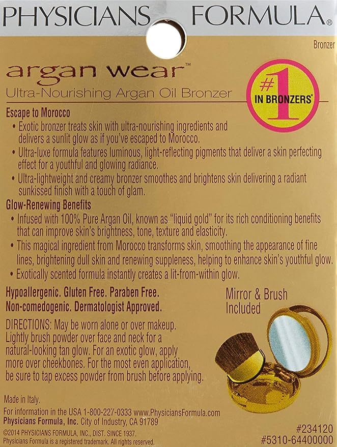 Physicians Formula Argan Wear Ultra-Nourishing Argan Bronzer, Bronzer, 0.38 Ounce