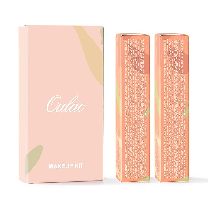 Oulac Moisturizing Shine Lipstick For Women Christmas Set 2PCS, 2 in 1 Tinted Lip Balm for Winter, Hydrated Juicy and Glossy Lip Color for Dry, Cracked and Chapped Lips, Vegan [S03+S05]