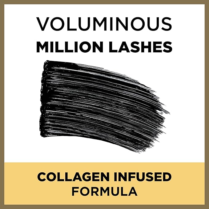 L’Oreal Paris Makeup Voluminous Million Lashes Mascara, Volumizing, Defining, Smudge-Proof, Clump-Free Lengthening, Collagen Infused Eye Makeup, Amplifying Mascara Brush, Blackest Black, O.3 Fl Oz