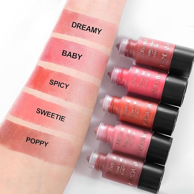 Liquid Blush for Cheeks, Blendable Cheek Tint, Long-lasting Liquid Blush with Naturally Radiant Finish, Daily Use Makeup Blush Drop with Brush-SWEETIE