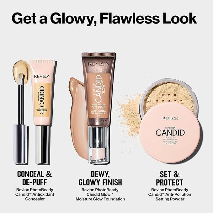 Revlon PhotoReady Candid Glow Moisture Glow Anti-Pollution Foundation with Vitamin E and Prickly Pear Oil, Anti-Blue Light Ingredients, without Parabens, Pthalates, & Fragrances, Natural Tan, 0.75 oz