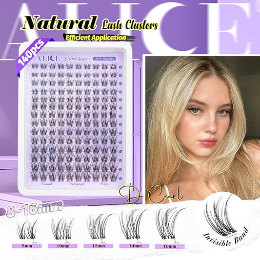 ALICE Natural Lash Clusters Lash Extensions Invisible Band Waterproof 8-16mm Cluster Eyelash Extensions Wispy Eyelash Clusters Individual Lashes Cluster Lashes