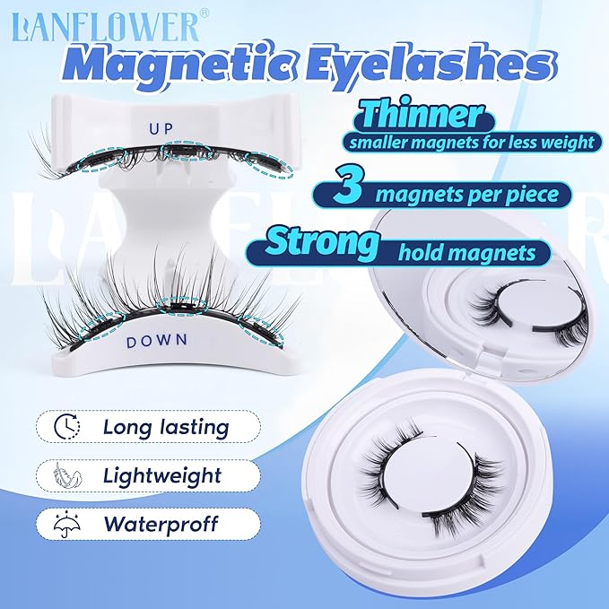 Magnetic Eyelashes with Applicator Reusable Natural Look Magnetic Eyelashes without Eyeliner No Glue Needed Lashes with Magnets Cat Eye False Eyelashes by Lanflower