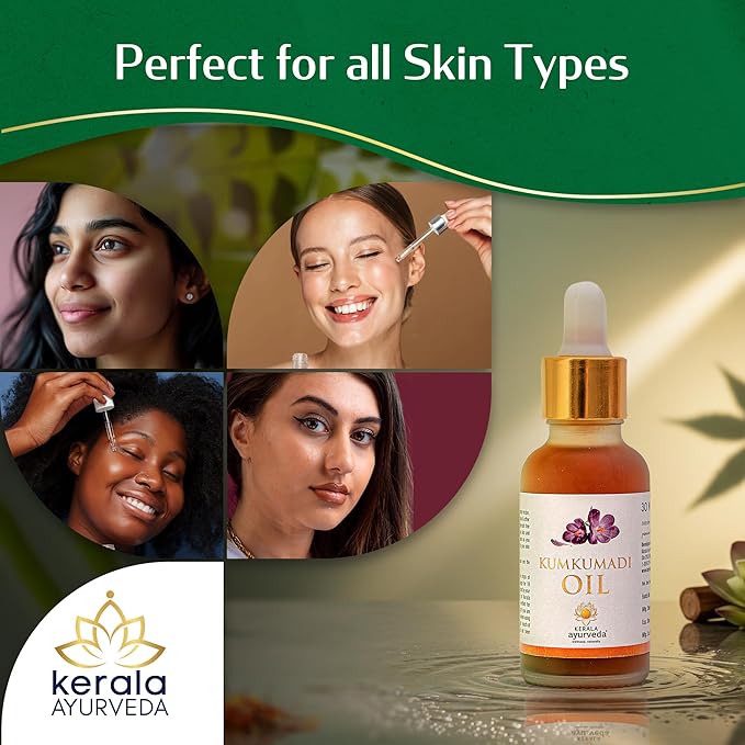 Kerala Ayurveda Kumkumadi Face Serum for All Skin Types (1 Fl Oz) | Saffron & Lotus Infused Brightening Serum | Reduces Wrinkles, Pigmentation & Dark Spots | Anti-Ageing Solution | Ideal for Gua Sha