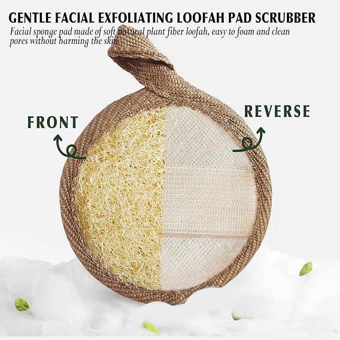Natural Loofah Sponge Exfoliating Body Scrubber and Soft and Easy Foaming Face Exfoliating Loofah Pad Scrubber