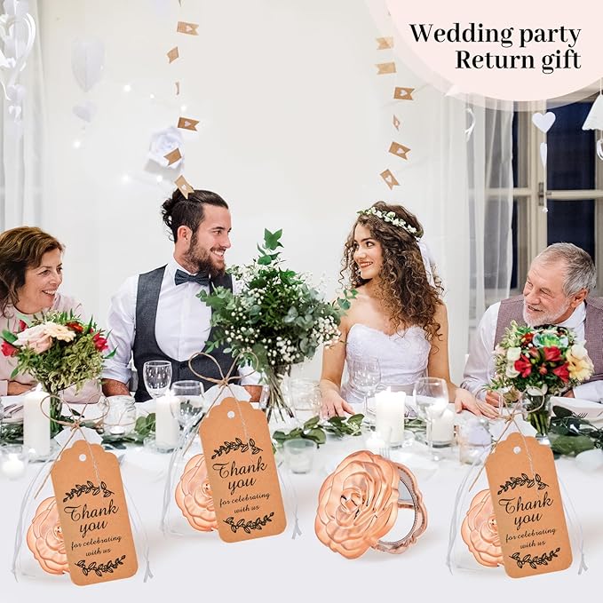 24 Pcs Rose Compact Mirror Bulk Wedding Party Favors for Guests, Rose Gold Portable Folding Travel Makeup Mirrors Set, Return Gifts for Quinceanera Bachelorette Wedding Bridal Shower Party Souvenirs