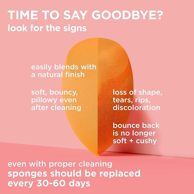 Real Techniques Miracle Complexion Sponge, Makeup Blending Sponge, For Liquid & Cream Foundation, Offers Light To Medium Coverage, Natural, Dewy Makeup, Orange Sponge, Latex-Free Foam, 1 Count