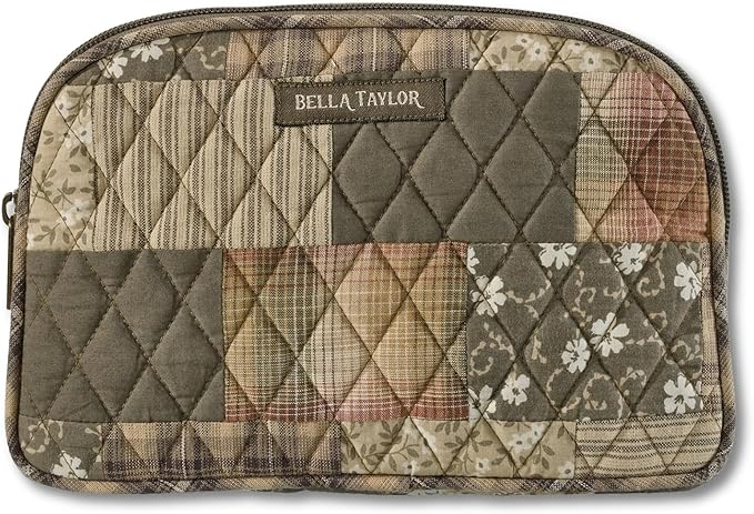 Bella Taylor Large Makeup Pouch for Women | Quilted Cotton Cosmetic Bag for Travel and Organization | Woodland Patch