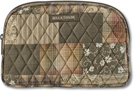Bella Taylor Large Makeup Pouch for Women | Quilted Cotton Cosmetic Bag for Travel and Organization | Woodland Patch