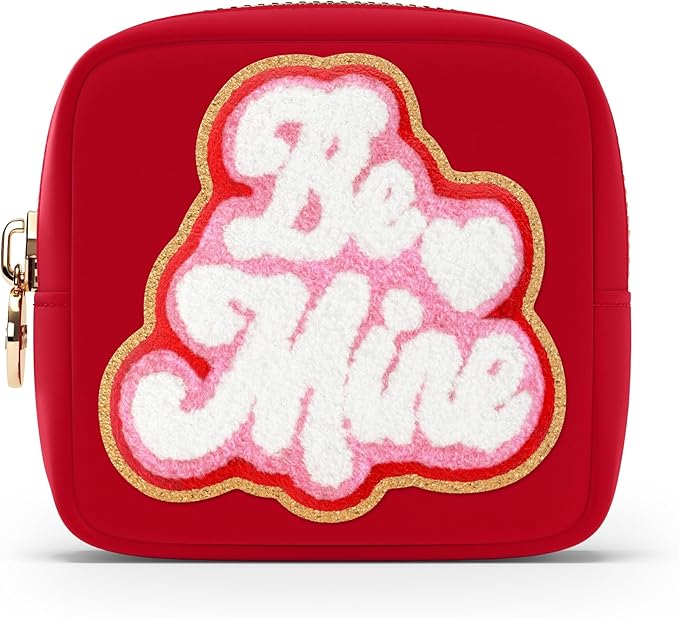BE MINE Valentine Makeup Bag Travel Cosmetics Pouch and Toiletry Bag, Nylon Zipper Pouch Purse, Cute Make Up Organizer Storage Tote for Women Girls, Travel Skincare Case, Small Makeup Bags, Ruby Red