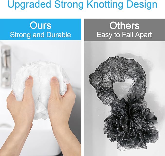 AmazerBath Loofah Sponge 75g/Piece, Exfoliating Bath Sponge Body Scrubber - Loofa Set of 4 - Snow White, Large