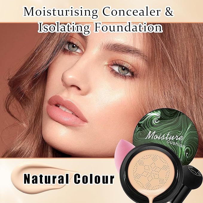 2Pcs Mushroom Head Air Cushion CC Cream Foundation Makeup,Moisturizing BB Cream Face Makeup Liquid Foundation,Long Lasting Full Coverage Concealer for All Skin Types（Natural）A