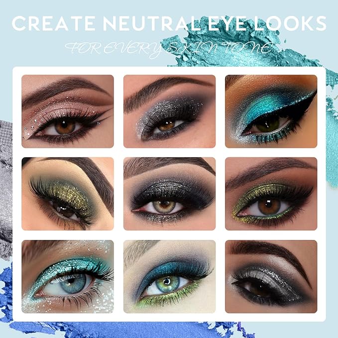 UCANBE 8 Colors Eyeshadow Makeup Palette, Vibrant Smokey Matte Metallic Shimmer Glitter Eye Shadow Pallet, High Pigmented Black Blue Silver Gold Make Up Kit for Daily and Parties