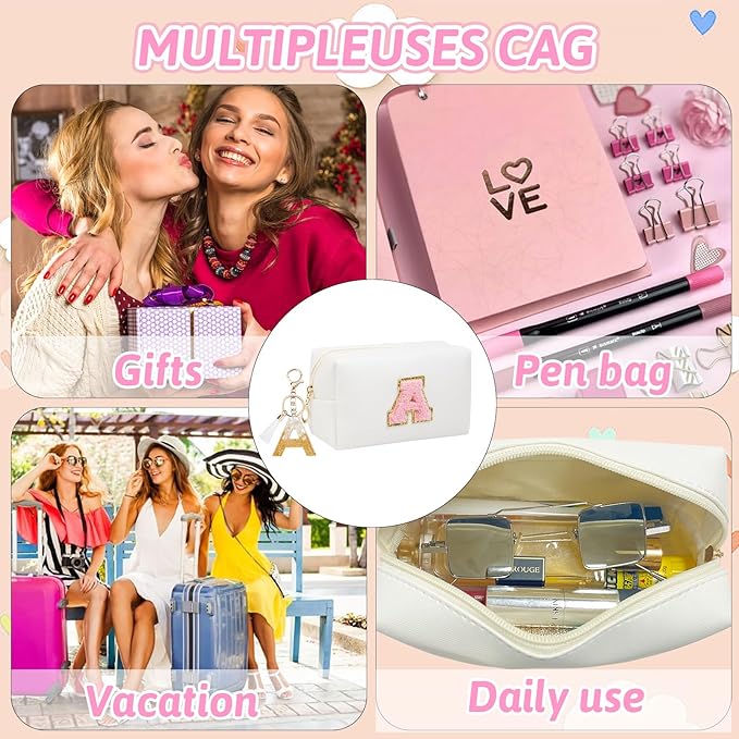 Birthday Gifts for Women Her,Travel Cute Makeup Bag,Large Capacity Cosmetic Bags for Women Makeup Pouch PU Leather Waterproof Cosmetic Bag (A, White)