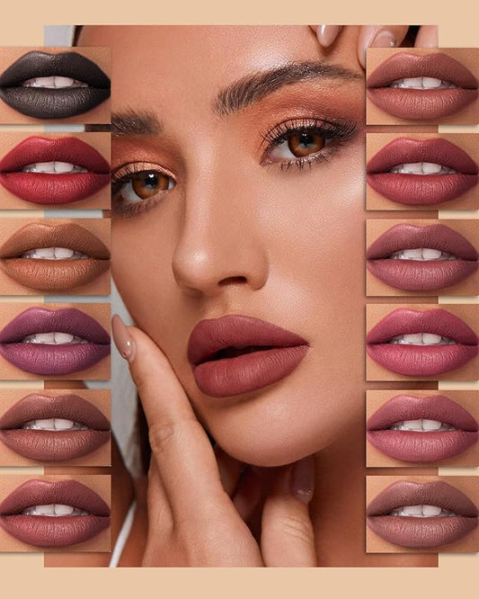 Matte Lip Liner Pencil Set, 12 Colors Creamy Lipliner Crayon, Long Lasting Waterproof Lip Tint Stain, Smooth, High Pigmented, Smudge-Proof Non-Stick Cup Lipstick Makeup Pen, Lip Liners Kit for Women-P