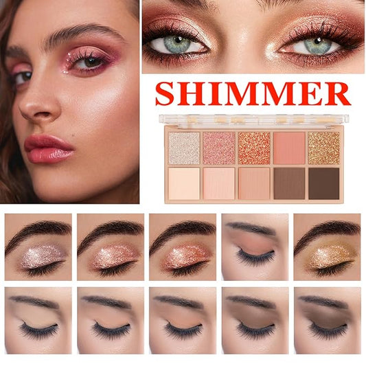 10 Colors Makeup Naked Eyeshadow Palette,Nude Matte Shimmer Eyeshadow Palette,Natural Glitter Pigment Eye Shadow Pallete Set Long Lasting & Waterproof Smokey Eye Professional Beauty Makeup Kit #1